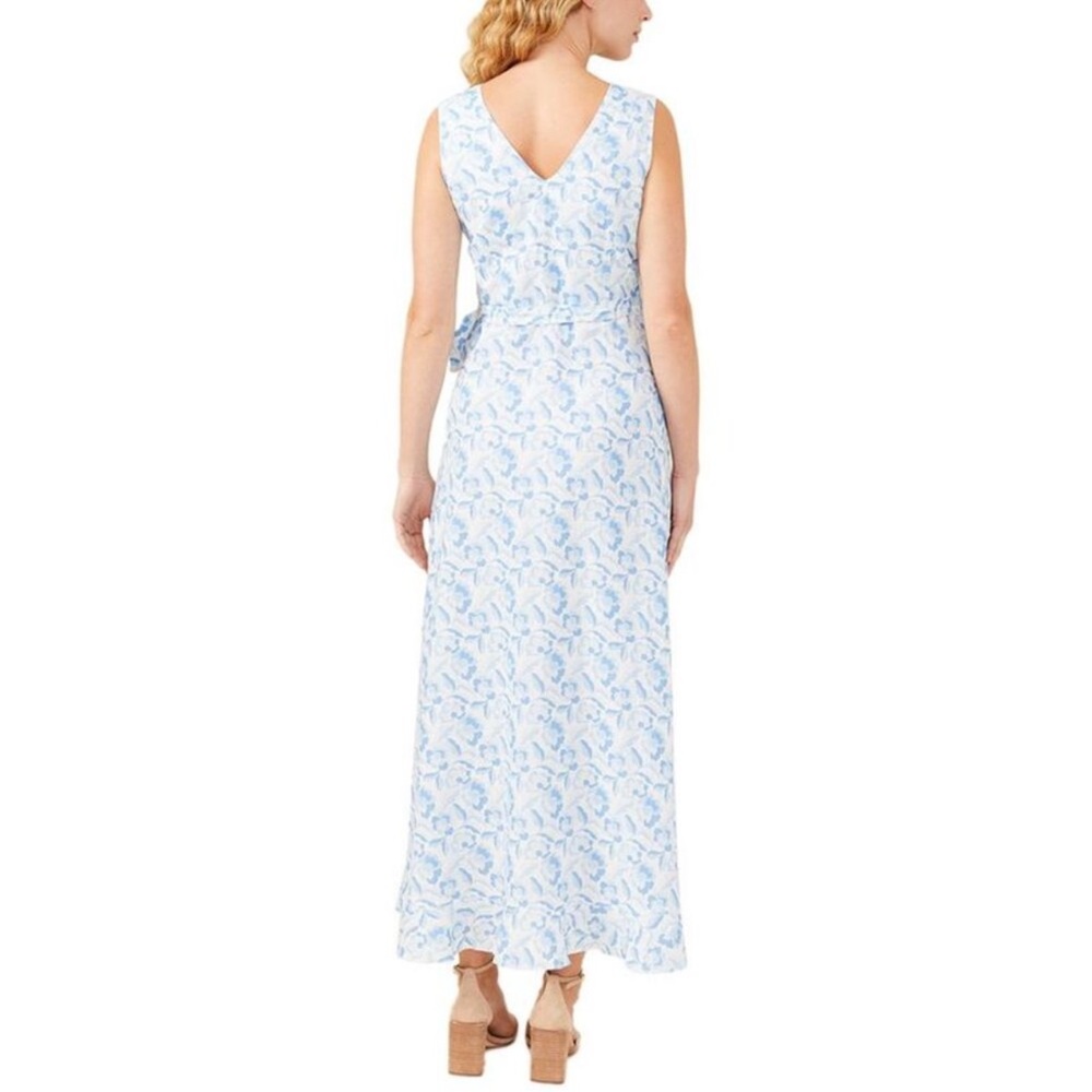 J McLaughlin Cerise Linen Blend Blue and White Floral Maxi Dress Medium - Picture 2 of 11